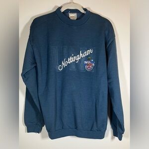 Vintage 80s Leisure Line blue embroidered Univ Nottingham England sweatshirt szM